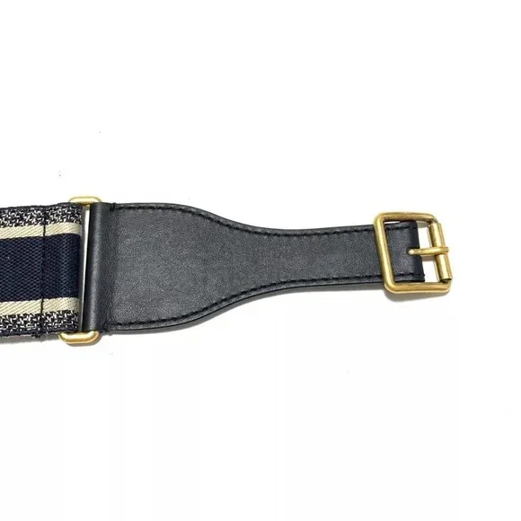 Auth Christian Dior Dark Navy Cream Jacquard Leather Hardware Belt 433-113024 - Picture 4 of 4